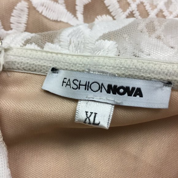 FASHION NOVA Strapless Sheath Dress XL Womans White Floral Lace Embroidered Mesh - Picture 4 of 15